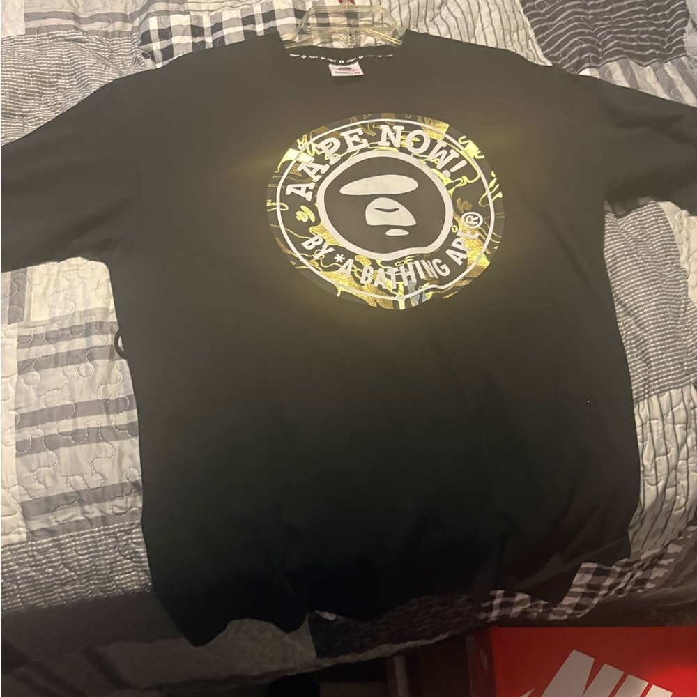 A Bathing Ape Black T-Shirt with Gold Logo